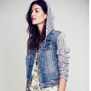 Free people denim/knit hoodie jacket.